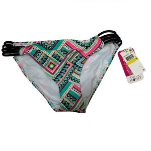 NWT Hula Honey Bikini Bottoms Tribal Green Pink Print Women’s